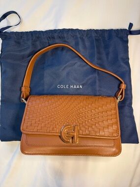 Cole Haan Tan Woven Leather Shoulder Bag with CH Logo